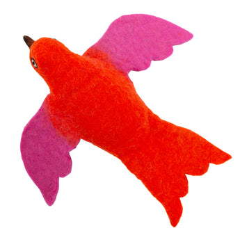 Red and pink bird-shaped toy on a white background