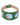 Green leather whippet collar with colourful circular patterns on a white background